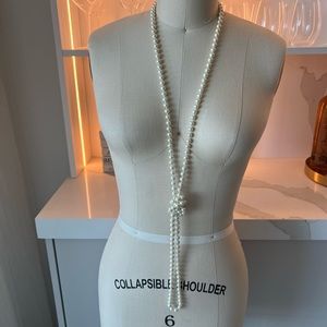 Extra long white faux pearl strand NWOT double triple hand knotted gift pouch